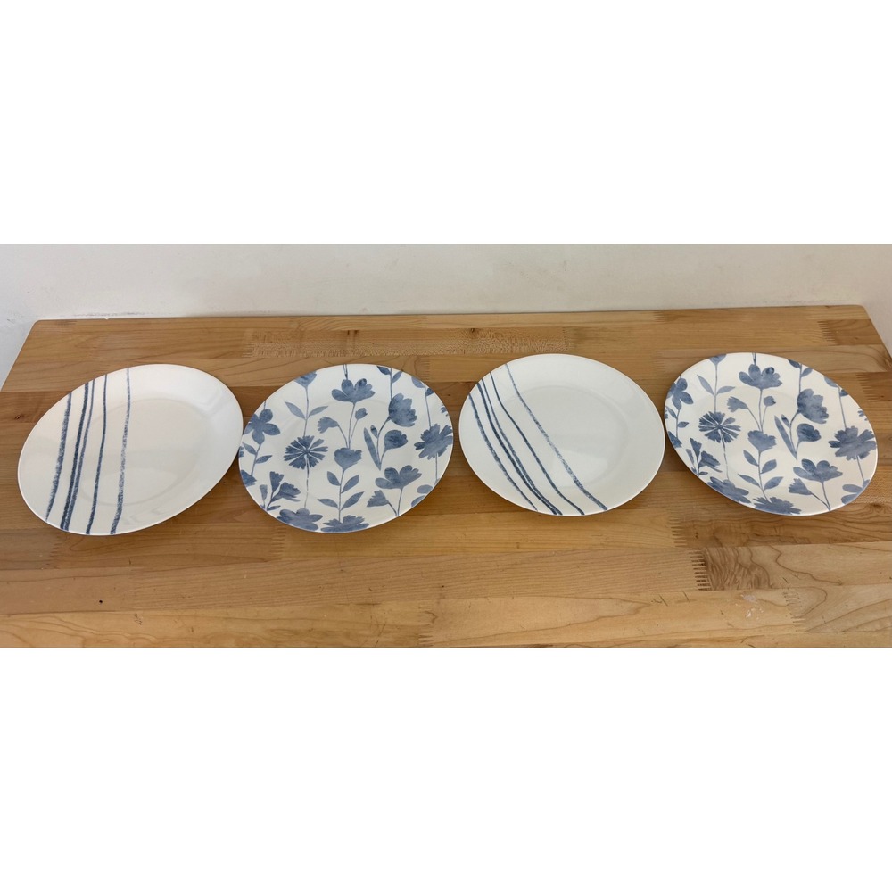 Mixed Corelle Vitrelle Blue & White Dinnerware Set 24pc Floral Stripe Pattern - Picture 15 of 15